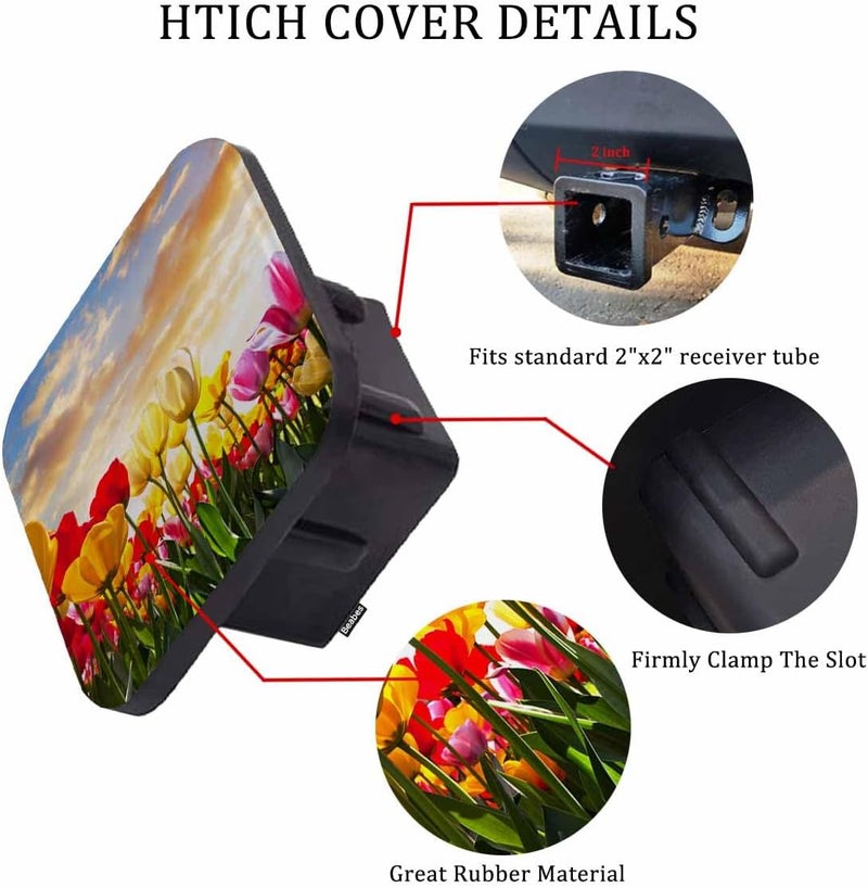 Beabes Tulip Hitch Cover Blossom Tulips Floral Field Sunset Rubber Trailer Hitch Cover Receiver Tube Covers Plug Cap Fits 2 Inch Receivers for Pickups Trucks SUVs Cars - Image 3